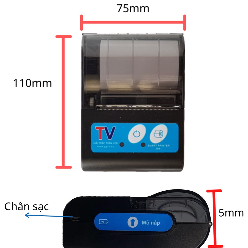 Máy in bill  Bluetooth qua điện thoại in Viettel Pay Pro, KiotViet + App tính tiền giao hàng Goviet, Grab - Tậng 5 cuộn | BigBuy360 - bigbuy360.vn