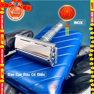 Dao Cạo Râu Thủ Công Hai Lưỡi Cổ Điển INOX - Tặng 1 Lưỡi Dao Cạo Râu Gillette