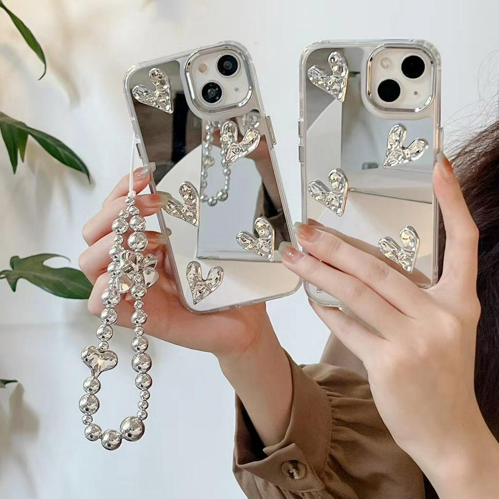 Ốp Điện Thoại Mềm Tráng Gương Bạc Gắn Dây Xích Bạc Cho Iphone 14 14 Pro 14 Pro MAX 11 12 promax 13 Pro MAX XS MAX XR X 7 8 PLUS