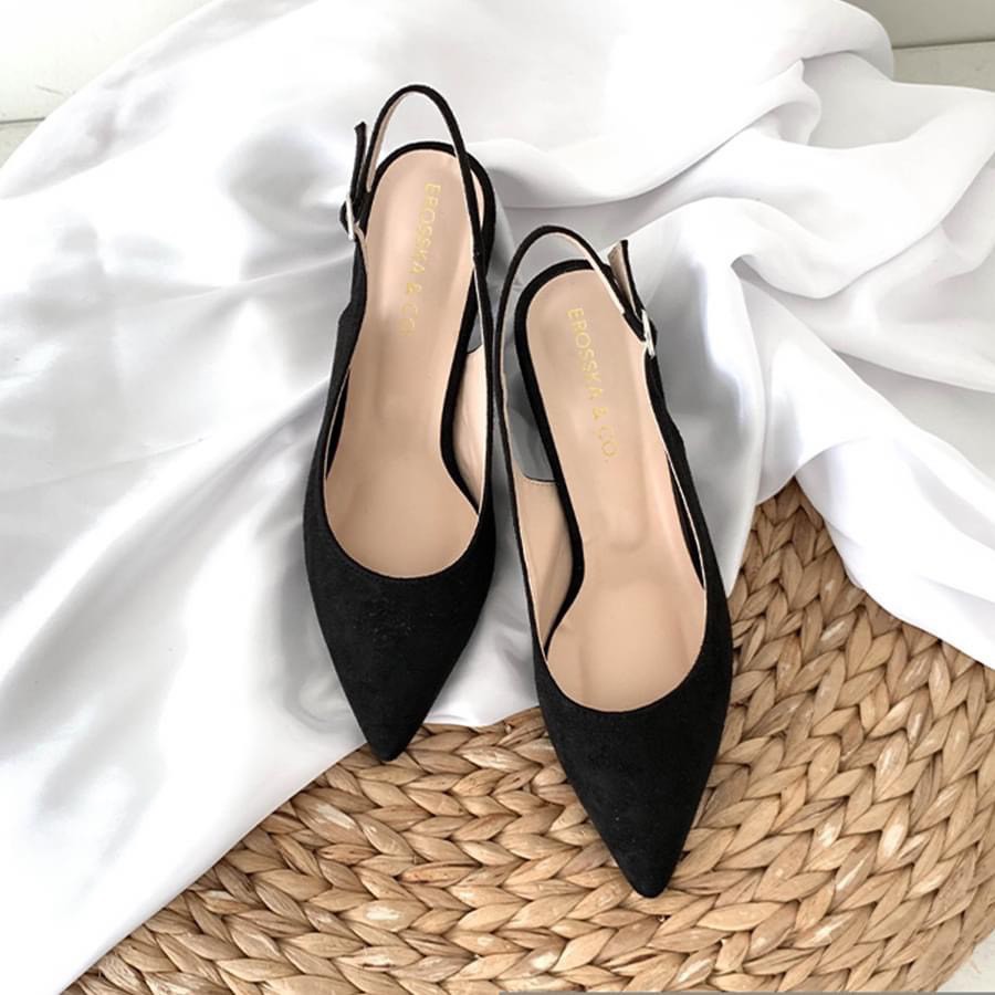 Giày cao gót slingback mũi nhọn gót vuông màu đen
