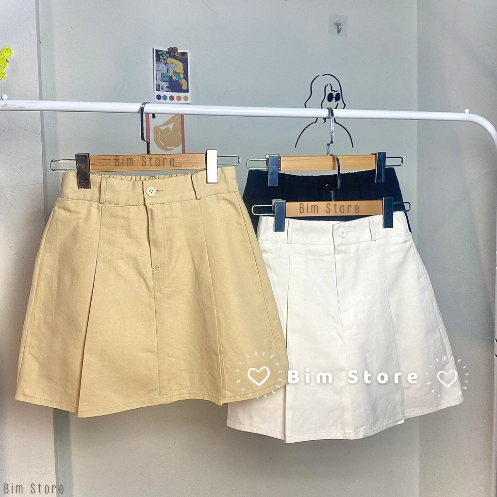 Chân váy chữ a xếp ly ngắn kaki sang chảnh cạp chun có quần trong đi làm công sở đi chơi đều xinh Bim Store CV03