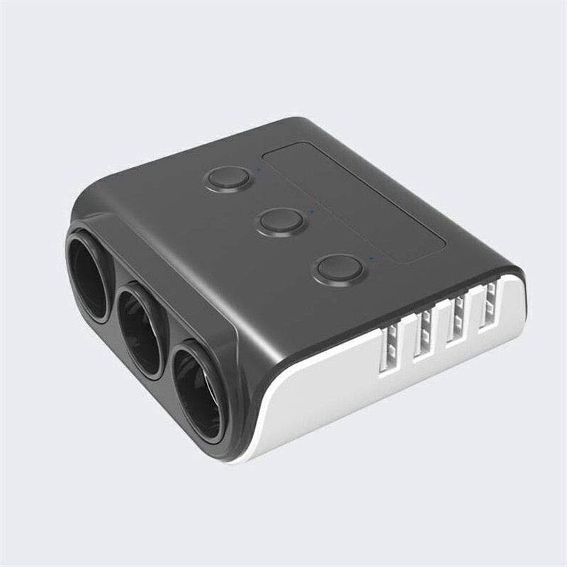 Featured Car Charger 3 Socket Cigarette Lighter Splitter 4 USB Ports Cooling Hole Design With LED Digital Diaplay