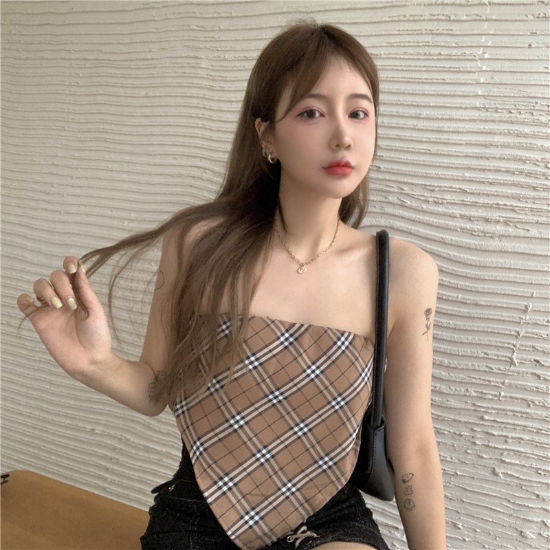 Áo Ống Kiểu Khăn Kẻ Sọc Caro Màu Cà Phê Ngọt Ngào Cho Nữ | BigBuy360 - bigbuy360.vn