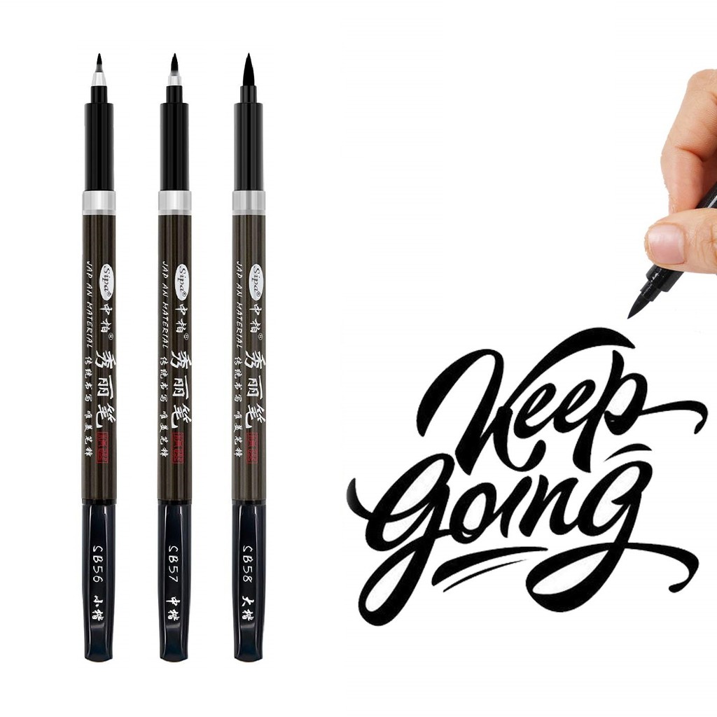 Set 3 Bút Lông Mực Đen Viết Thư Pháp Thiết Kế Nghệ Thuật Ngòi Mảnh Vừa C6867