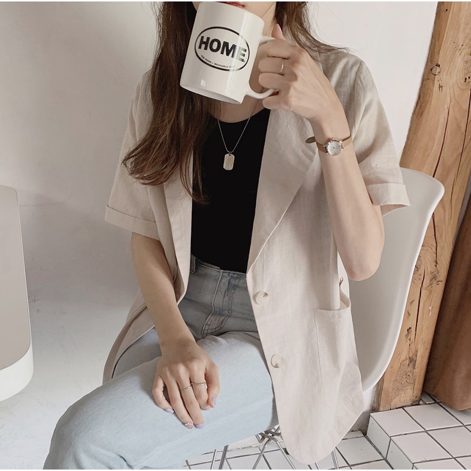 Áo khoác blazer tay ngắn cài khuy phong cách Hàn Quốc dành cho bạn nữ 43951 | BigBuy360 - bigbuy360.vn