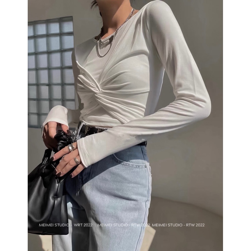 Áo thun Rosie dài tay nhũ xoắn ngực - Chất vải co giãn dáng ôm body tôn dáng | XTA08 | Meimei Studio