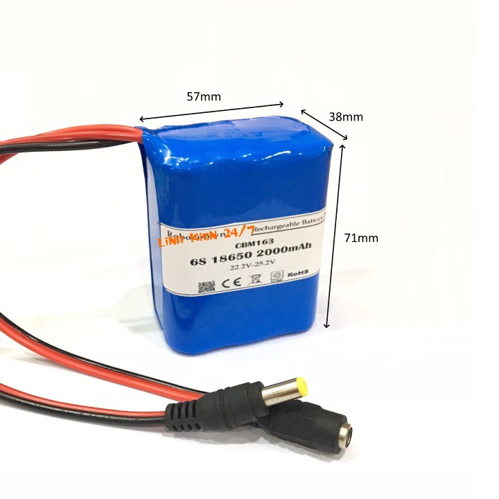 Khối Pin sạc 24V Pin Sạc Lithium 6S 1P 18650 3500mAh Dùng Cho Quạt tích điện, đèn tích điện 24V