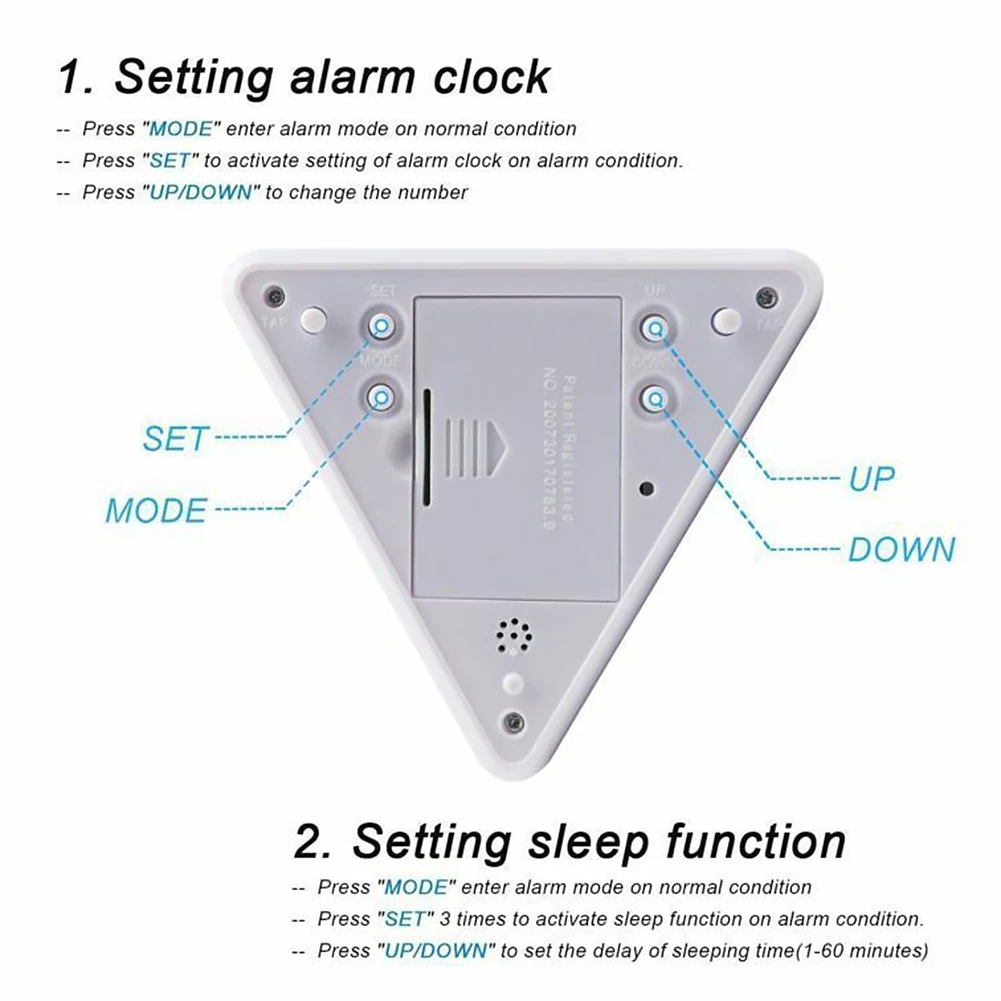 Đồng Hồ Báo Thức Điện Tử Hình Tam Giác Có Đèn Led 7 Màu