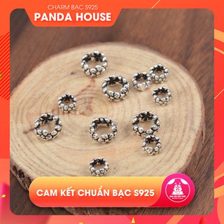 Charm bạc s925 chặn hạt hình trụ họa tiết bông hoa - Panda House