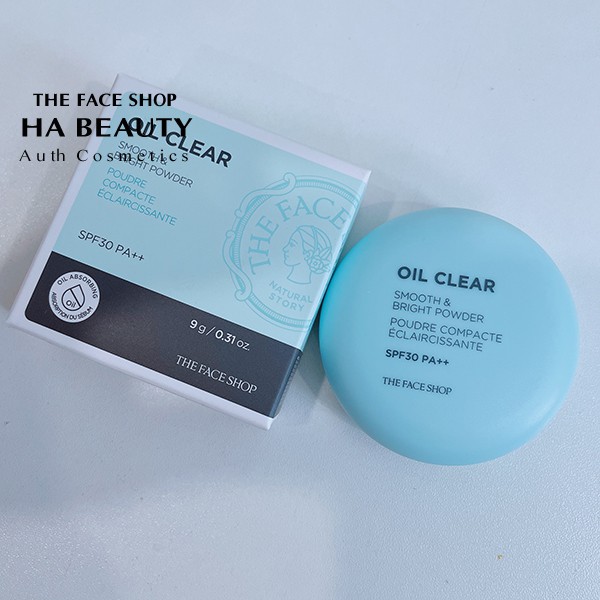 Phấn phủ kiềm dầu siêu mịn cho da hỗn hợp da dầu trang điểm The Face Shop Oil Clear Smooth & Bright Powder 9g | BigBuy360 - bigbuy360.vn