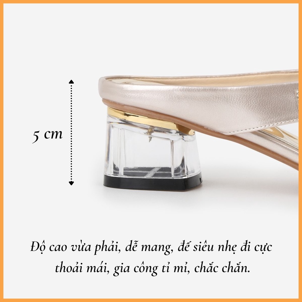 Dép Cao Gót Nữ 5 Phân Đế Vuông Dép Guốc Xỏ Ngón Mũi Nhọn Hoàng Thanh X3