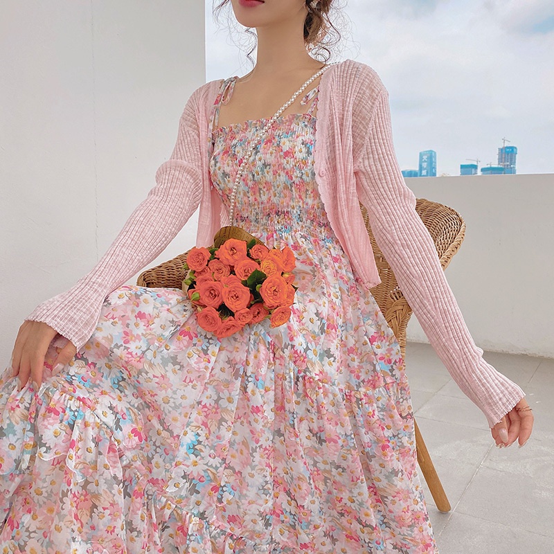 「HOME5」 Áo khoác cardigan dệt kim chống nắng thời trang mùa hè