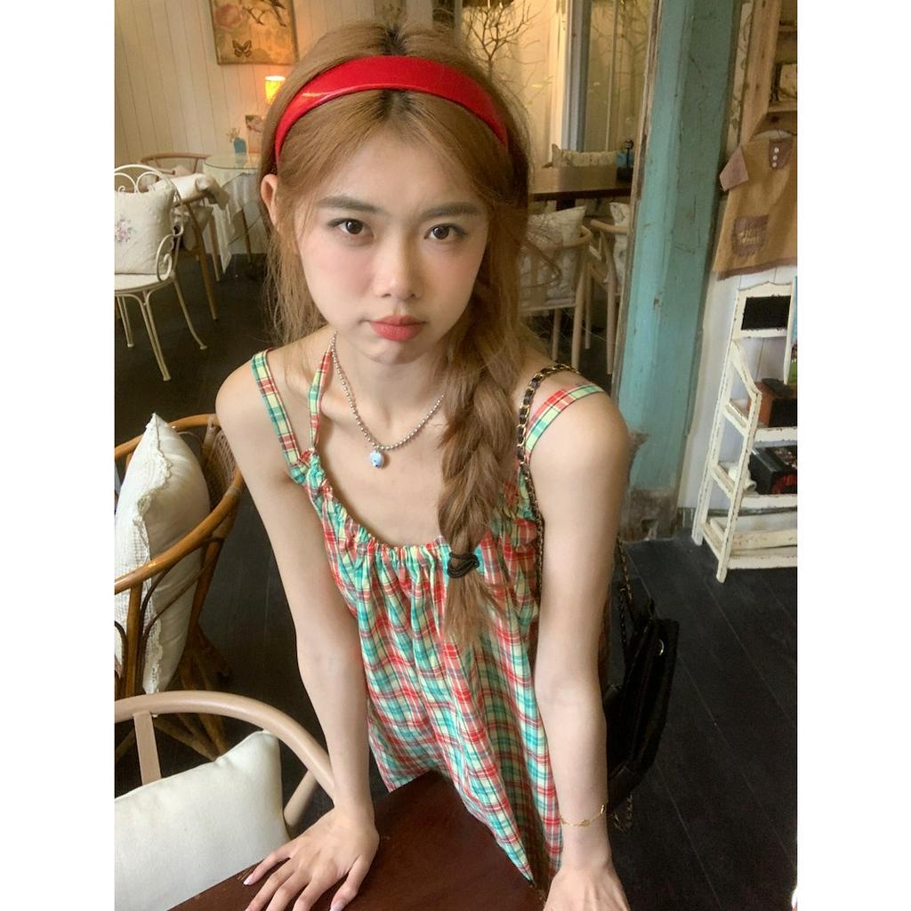 Porozi Đầm Hai Dây Hở Lưng Họa Tiết Sọc Caro Dễ Thương Phong Cách Hàn Quốc Cho Bé Gái