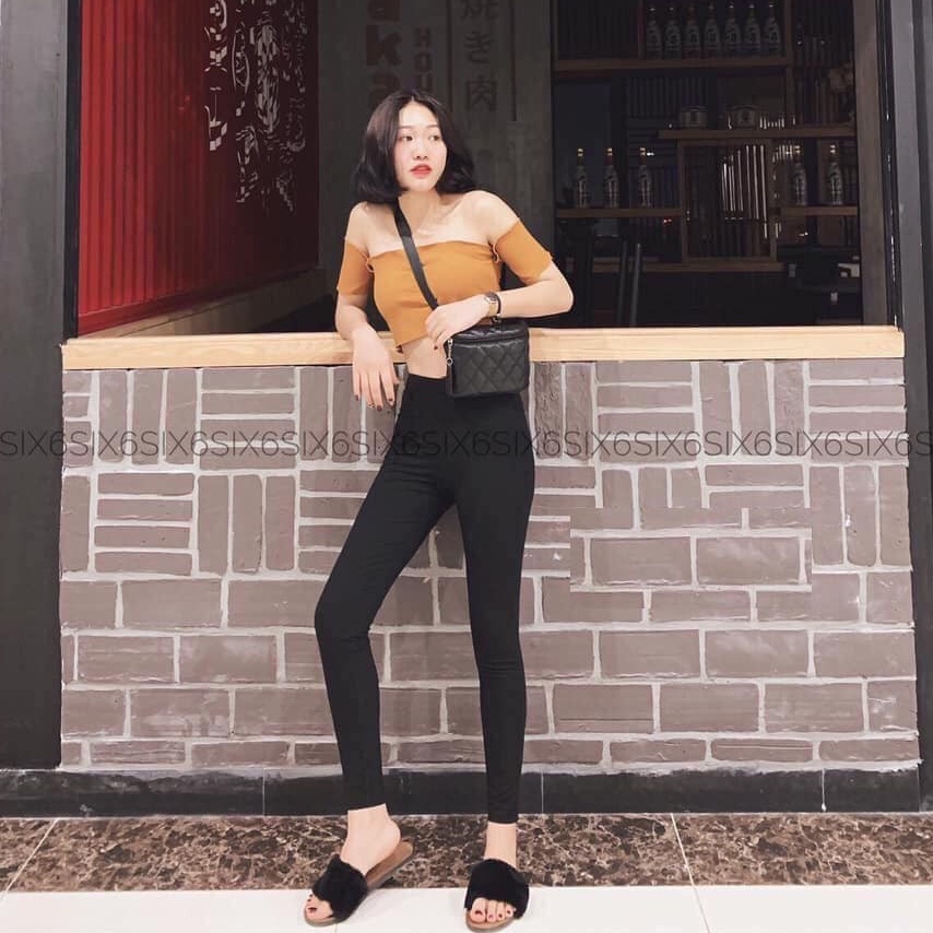 Quần Legging Dài Hàng Xuất Hàn Nữ - Skinny thun co dãn dáng ôm màu đen thiết kế basic