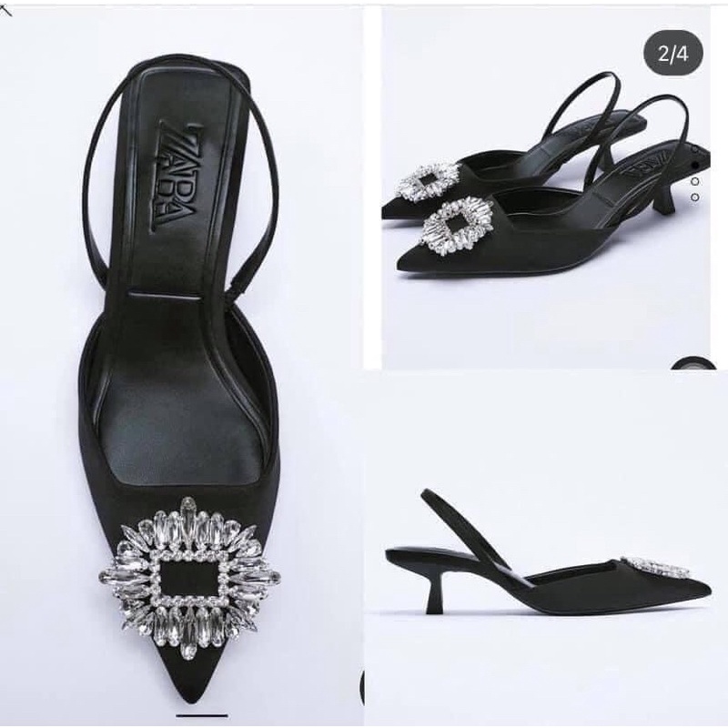 Sục nữ cao gót phối đá satin ca kiểu nhẹ nhàng tiểu thư Kchie.chie Boutique giày bệt nữ mũi nhọn slingback kiểu bánh bèo
