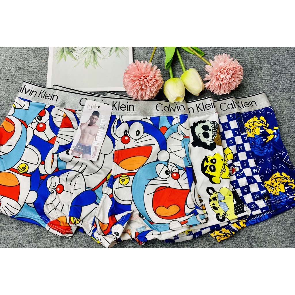 Hộp 4 sịp đùi thun lạnh hoạ tiết HOẠT HÌNH cap chữ, chất co dãn tốt, thấm hút mồ hôi