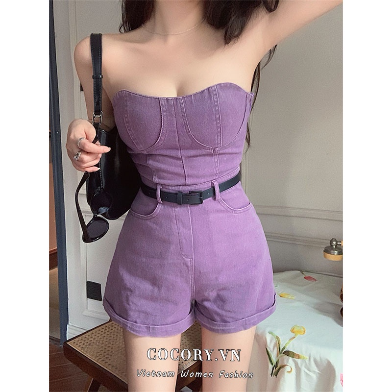 Cocory vn Áo liền quần denim Dáng Ôm Thời Trang Mùa Hè Quyến Rũ Cho Nữ