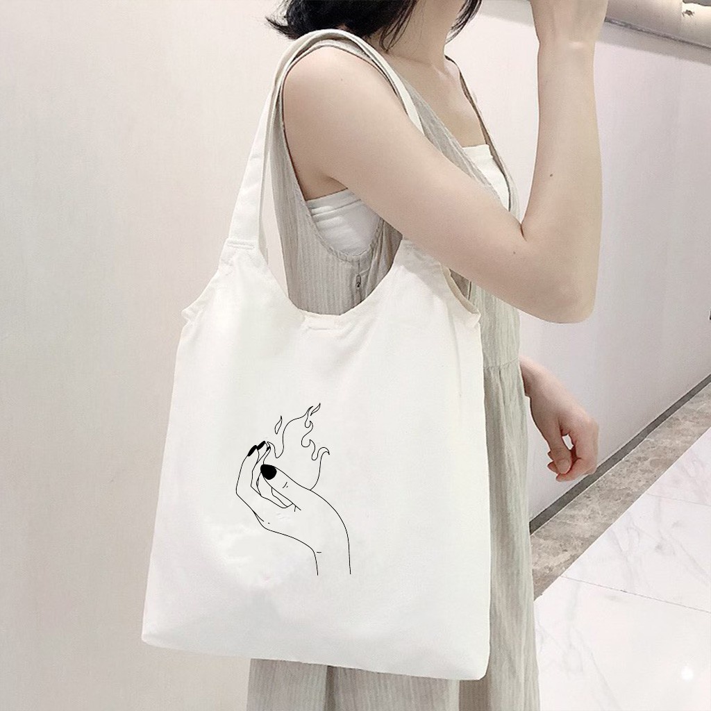 Túi Tote Trắng Chất Vải Canvas 1037 Bắt Lửa Dễ Thương Hàng Chuẩn Đẹp - Hazo