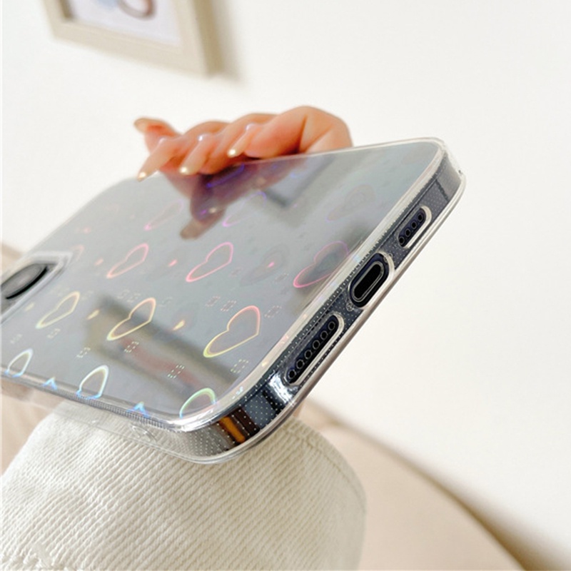 Ốp điện thoại trong suốt họa tiết trái tim 3d màu laser cho IPHONE 13 PRO MAX 12 11 P