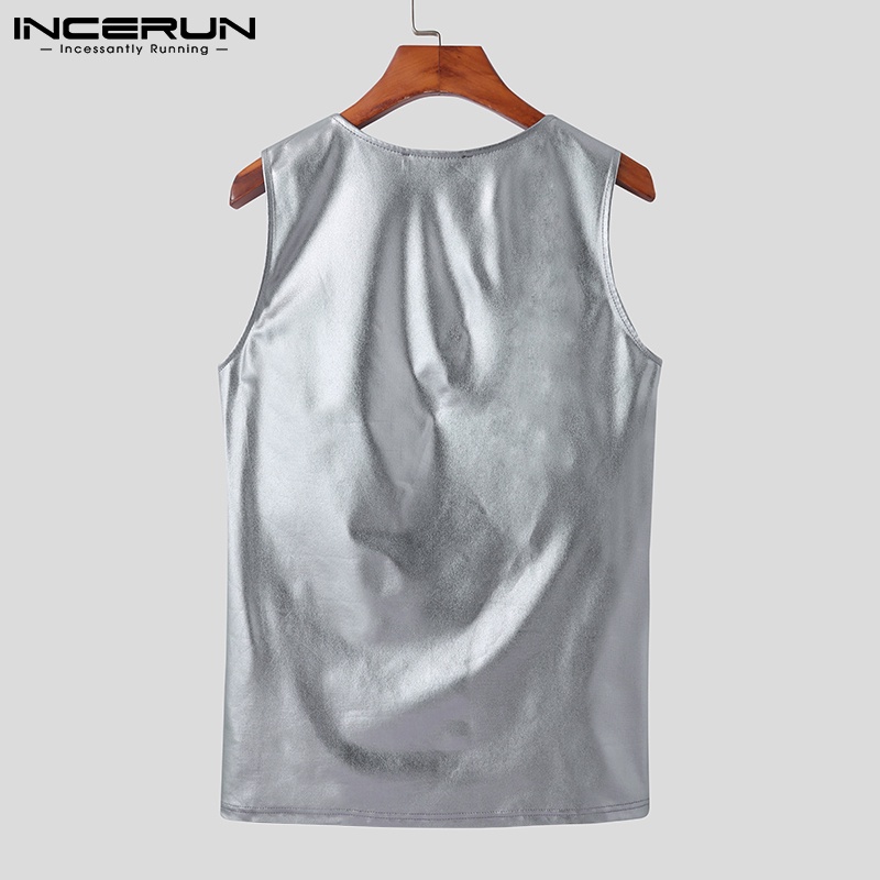 Áo thun ba lỗ INCERUN cổ tròn màu trơn thời trang cho nam