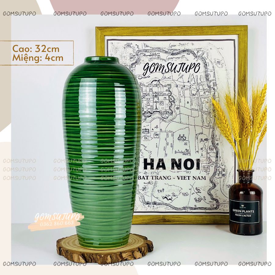 Lọ Hoa Men Hỏa Biến Ngọc Lục Bảo - Gốm Sứ Bát Tràng - Bình Tranh Trí - gomsutupo - Gốm Sứ TUPO - Decor Nội Thất