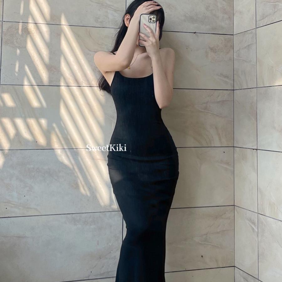 [MURIOKI] Đầm Dài Đuôi Cá Ôm Dáng Màu Đen / Hồng Quyến Rũ Hợp Thời Trang Cho Nữ