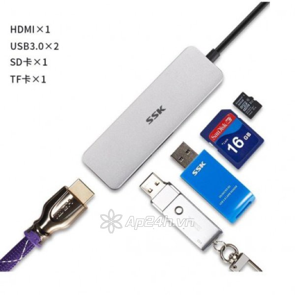 Cáp chuyển đổi Type C sang HDMI + 3 cổng USB 3,0 SSK C545
