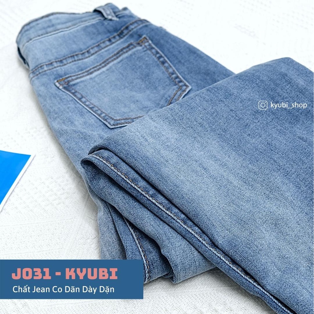 Quần Jean Nữ Ống Suông Đứng Cắt Gấu KYUBI Chất Bò Jeans Co Dãn Cao Cấp Dày Dặn (có bigsize) - UBEE