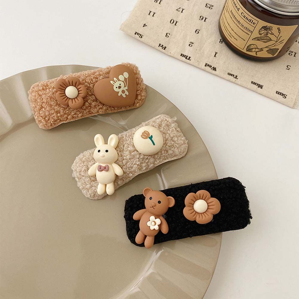 Kẹp tóc BB hình trái tim/gấu/hoa nhỏ bằng vải bông thời trang Hàn Quốc cho nữ