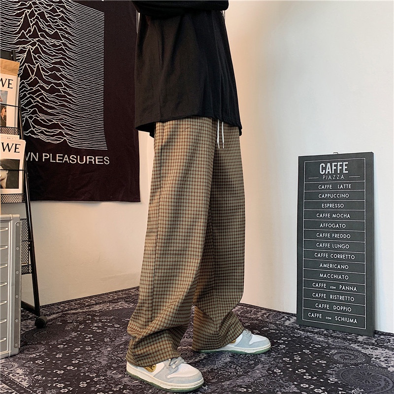 Quần ống rộng họa tiết kẻ caro phong cách retro Mỹ