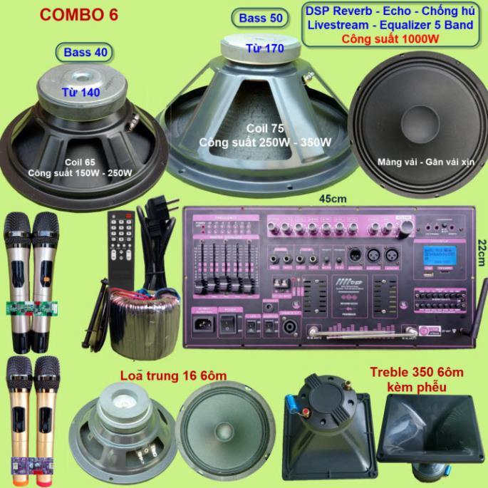 Mạch loa kéo 3 loa công suất thực 1000W DSP Reverb Echo Livestream có chống hú - Equalizer 5 Band kèm 4 tay micro