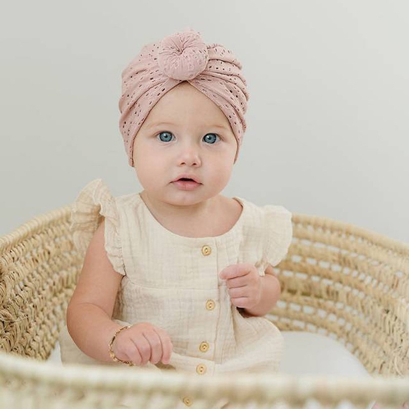 Mũ turban màu trơn thiết kế mới thoáng khí thời trang mùa hè cho bé