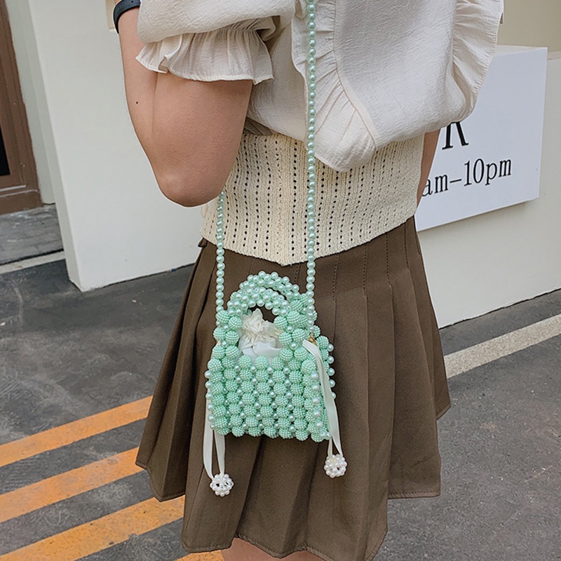 Túi đeo vai IELGY mini đính ngọc trai giả thời trang dành cho nữ