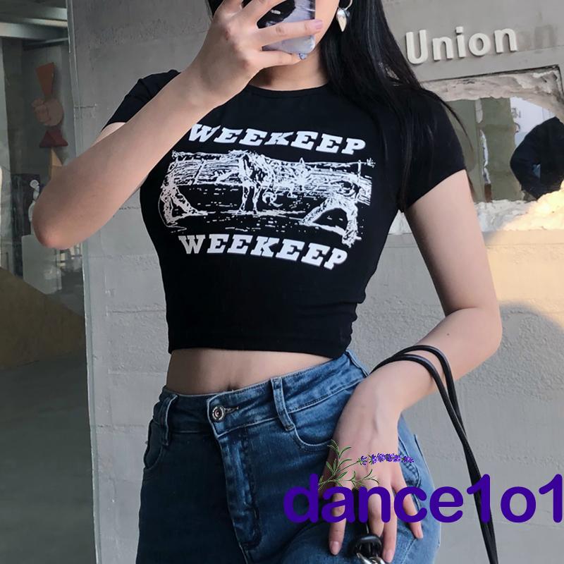 Áo thun nữ ngắn tay cổ tròn in chữ thời trang