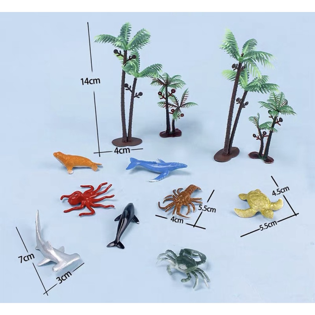 Set cá-cua-rùa-bạch tuộc-4 cây dừa size NHỎ-Q6532