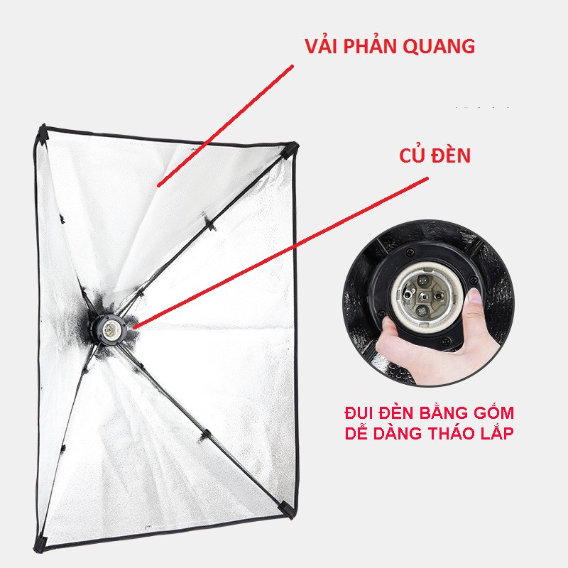 Đèn Chụp Ảnh Sản Phẩm, Đèn Studio, Quay Phim, Đèn Livestream, Tiktok. Chân đèn cao 2m kèm Softbox 50x70cm