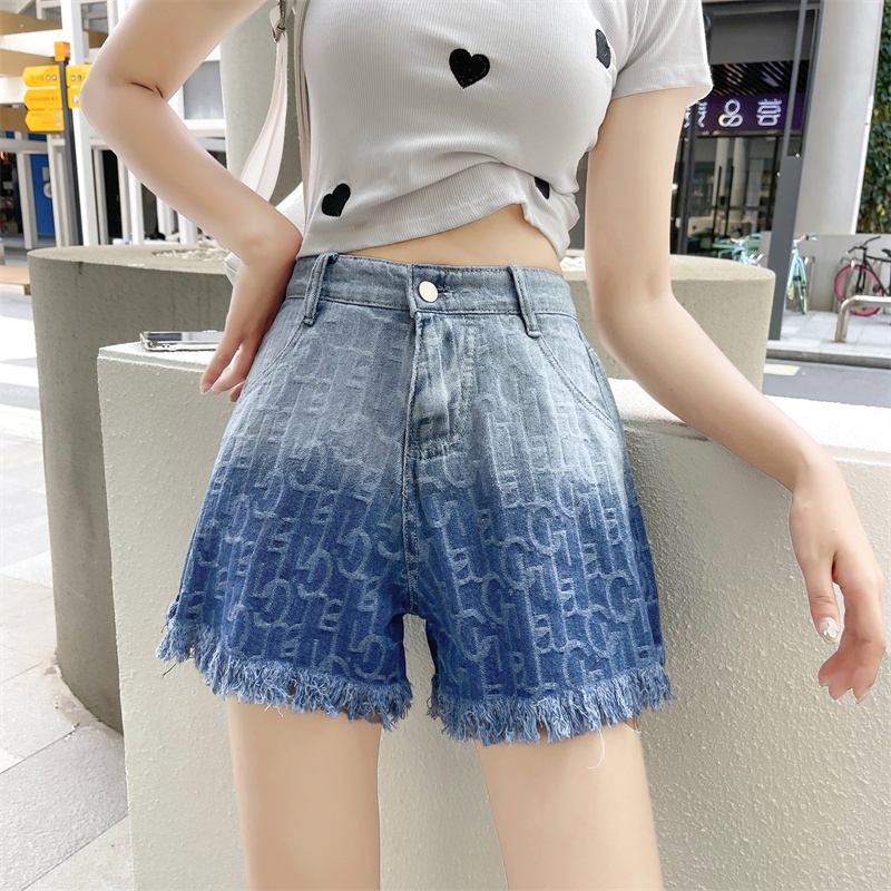 Quần Short Lưng Cao Ống Rộng Màu Gradient Phong Cách Retro Thời Trang Cho Nữ