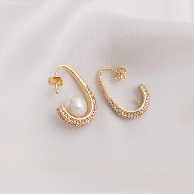 Móc Xỏ Lỗ Tai Bằng Đồng 14K Đính Ngọc Trai Pha Lê Hình Giọt Nước Màu Vàng Kim diy