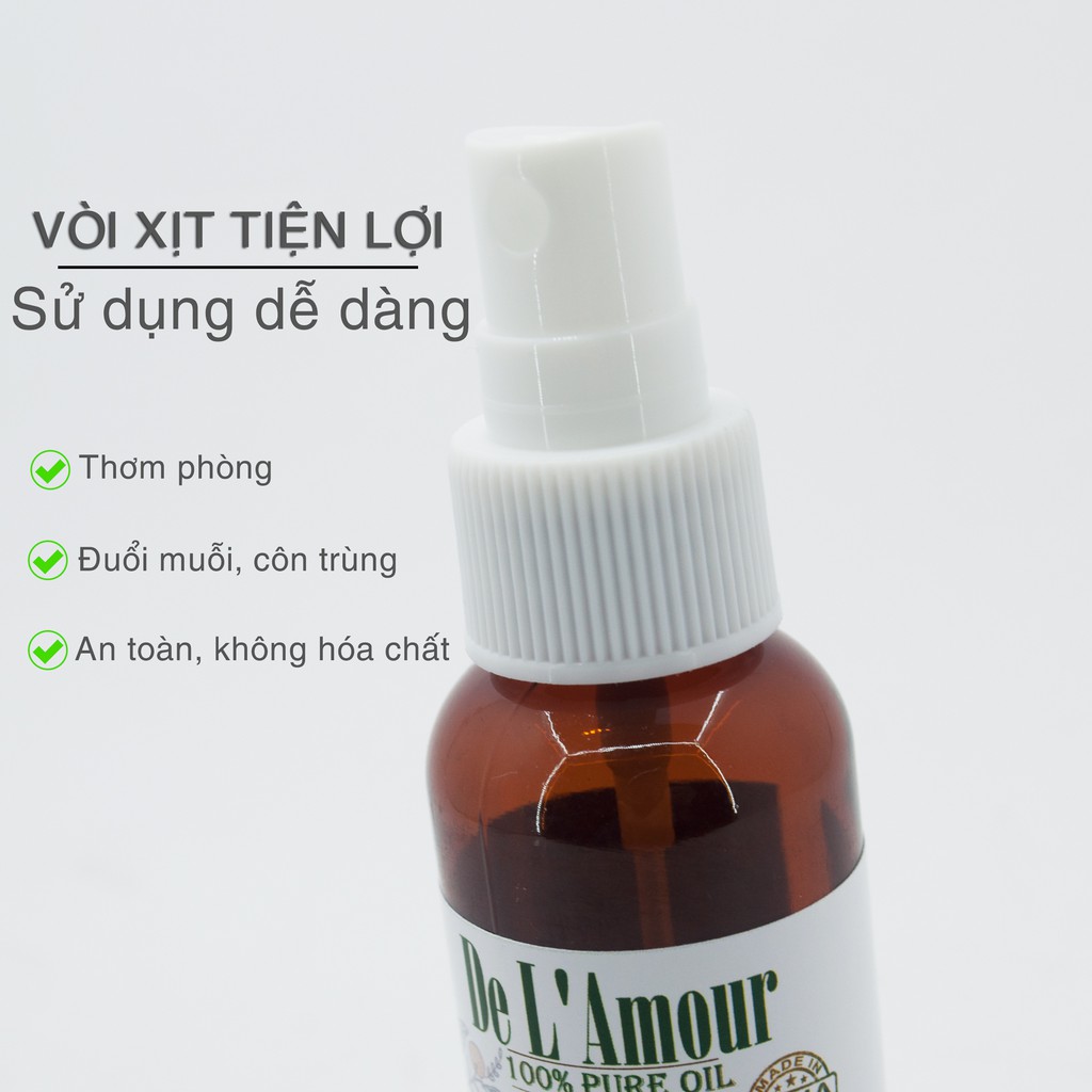 Bộ 5 bình xịt tinh dầu sả chanh đuổi muỗi và côn trùng De LAmour 50ml - chai xịt tinh dầu phun sương - bình xịt tinh dầu