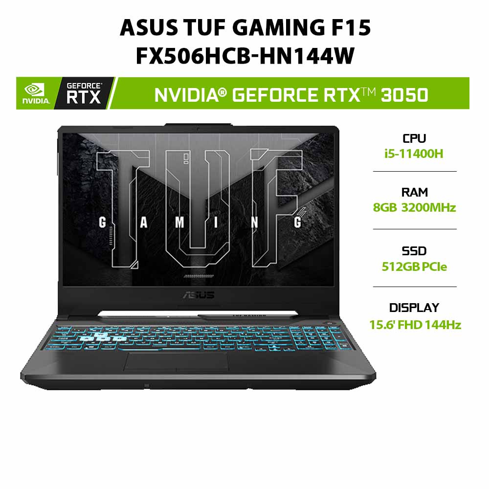 [ELBAU7 giảm 7%] Laptop ASUS TUF F15 FX506HCB-HN144W i5-11400H 8GB 512GB RTX™ 3050 15.6' 144Hz W11