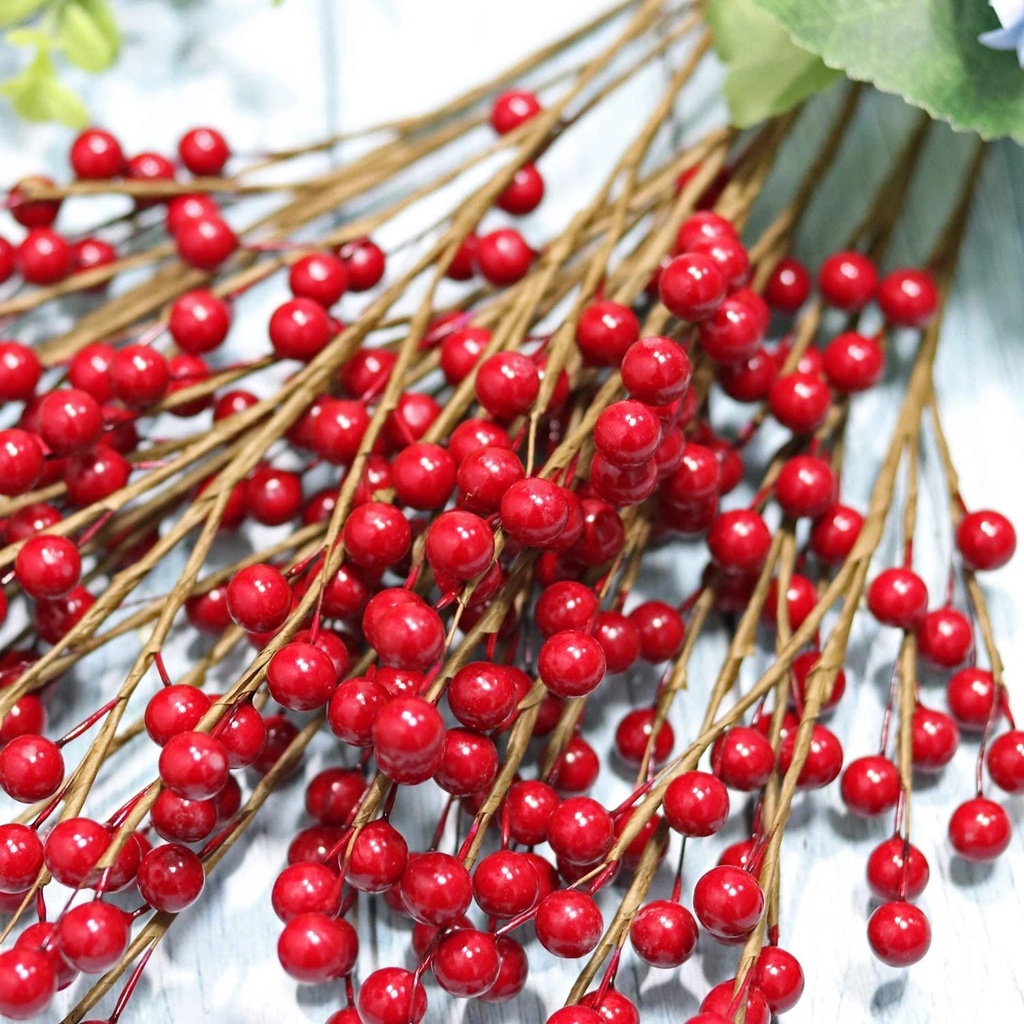 1 nhánh quả berry đỏ nhân tạo bằng xốp dùng trang trí nhà cửa dịp Giáng Sinh