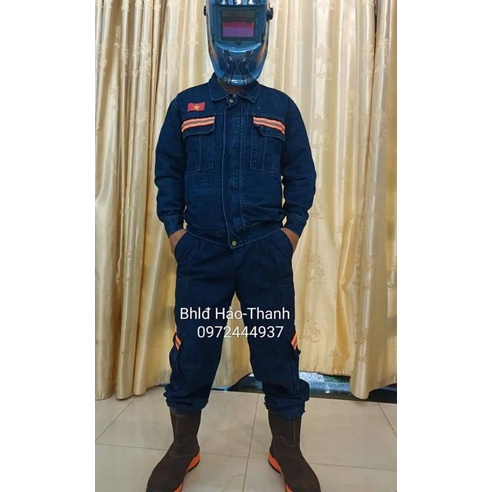 quần áo jean thợ hàn gắn quạt(chưa quạt)