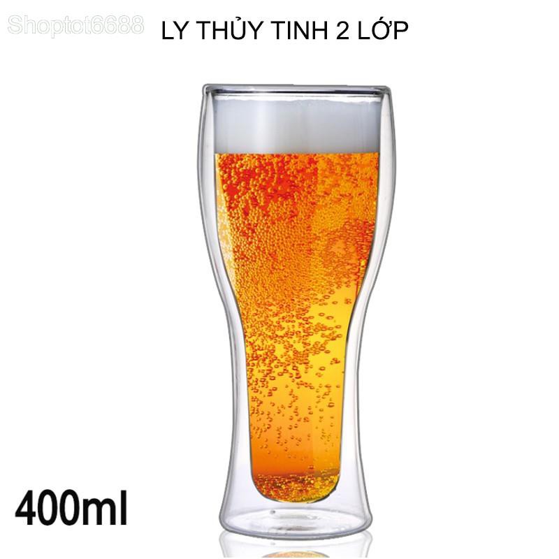 CỐC (LY) THỦY TINH 2 LỚP GIỮ NHIỆT UỐNG BIA, CAFE ĐA NĂNG 400ML-500ML tùy chọn (Kho hàng Hà nội)