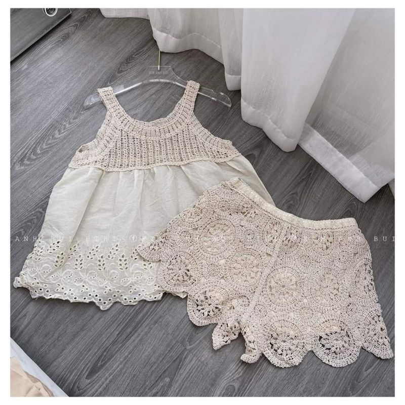 Sét áo 2 dây+quần sooc ren hàng QCL1