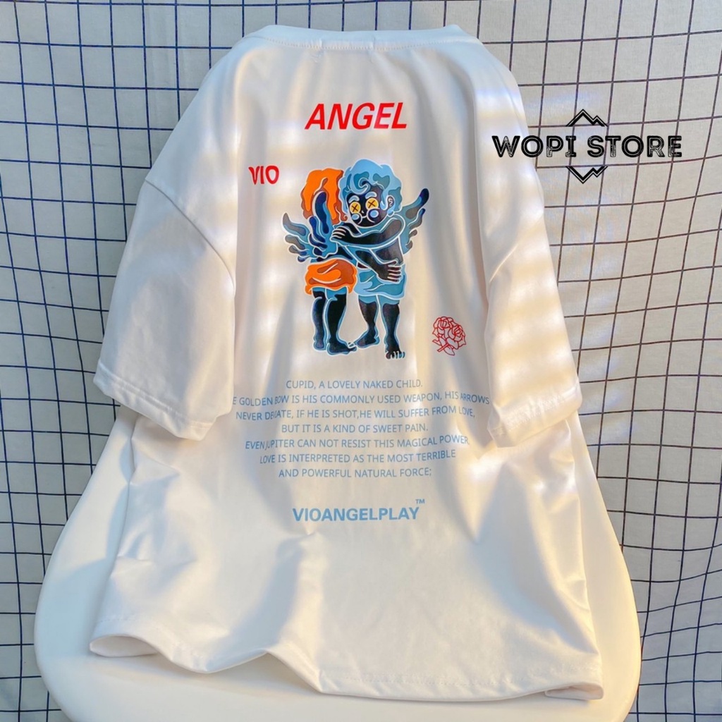 Áo Thun Tay Lỡ ANGEL Form Rộng In Hoa Tiết Phong Cách Ulzzang Unisex