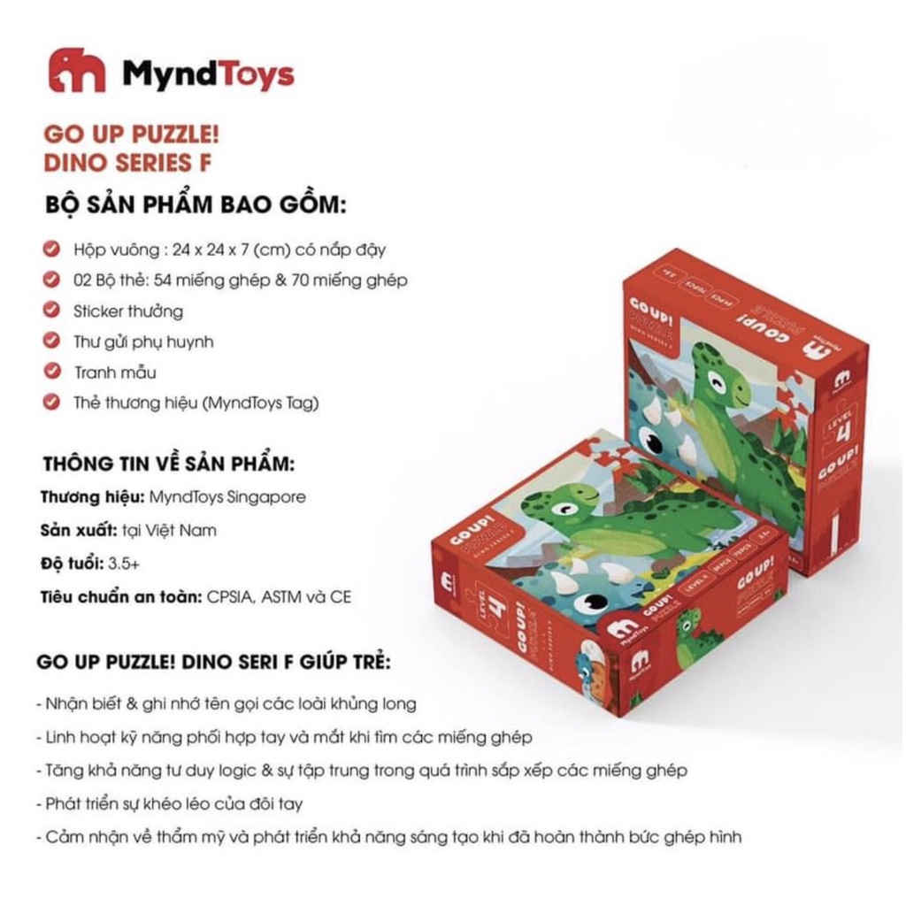 Xếp Hình Khủng Long Puzzle MyndToys Dino Series F Cấp Độ 4 Cho Bé từ 3,5 Tuổi