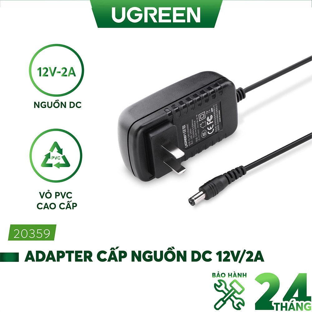 Dây nguồn DC 12V-2A adapter đạt chuẩn 3C dài 1.5m UGREEN 20359