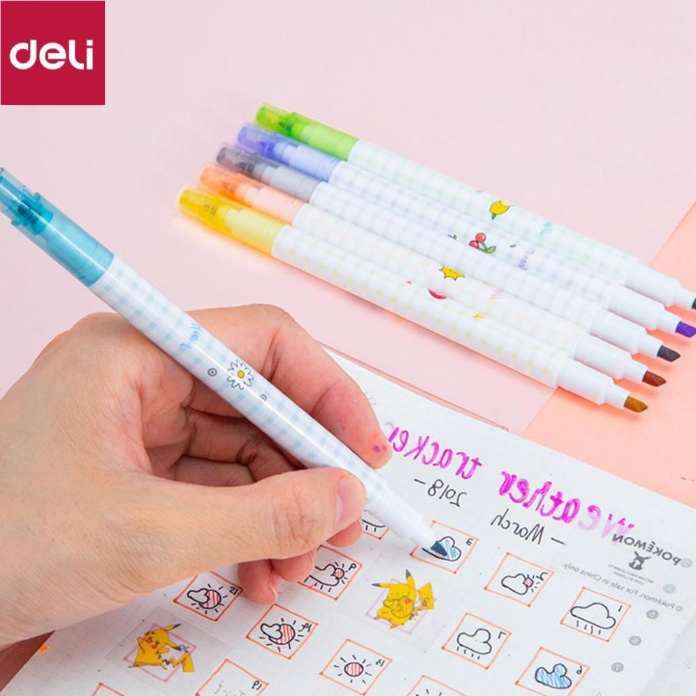 Bút nhớ dòng 2 đầu Deli - 6 màu - Nét trơn mượt, màu tươi sáng - 6 chiếc/1 Hộp - S606 [Deli]