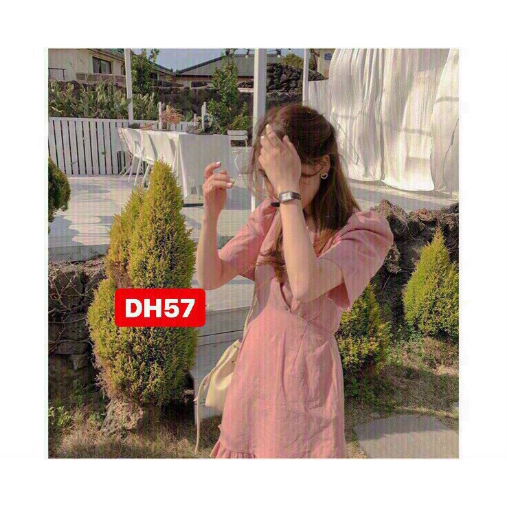 [ Miễn phí ship 2022 ] Đầm hồng kate bèo, váy cổ v tay ngắn đuôi cá cột dây sau lưng xinh xắn, dễ thương