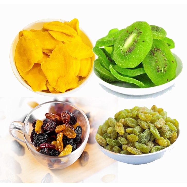 Trái Cây Sấy Dẻo: Xoài, Nho, Mơ,KiWi , Dâu tây,táo, Xí Muội...  Gói 100gram